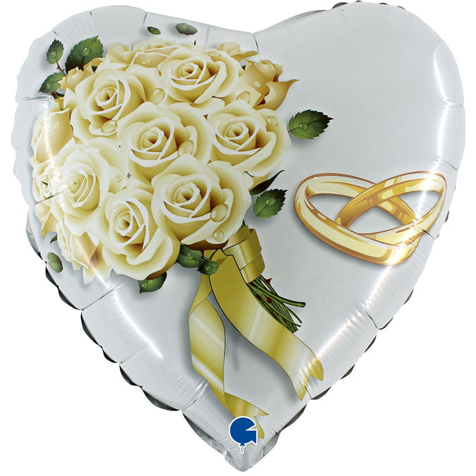 Palloncino Cuore Matrimonio con Rose e Fedi